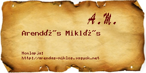 Arendás Miklós névjegykártya
